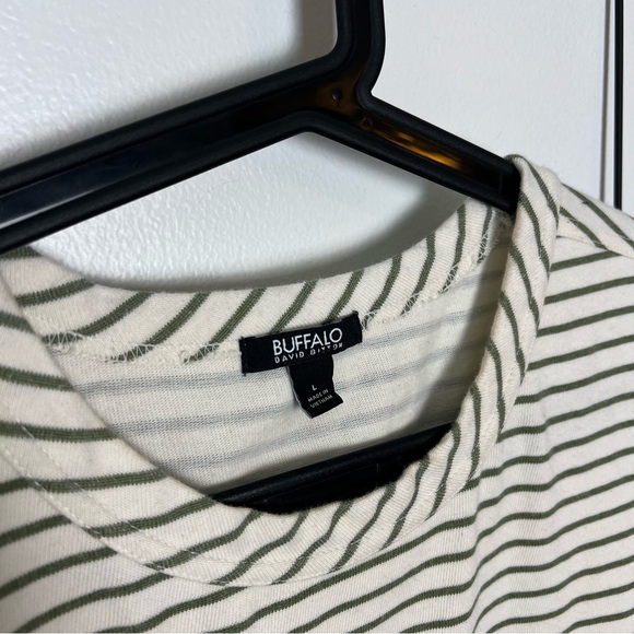 BUFFALO David Bitton Woman’s Green Striped Short Sleeve T-shirt Dress - Picture 2 of 5